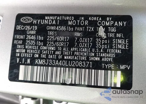 2020 Hyundai Tucson Value from USA, damaged, VIN KM8J33A40LU208371